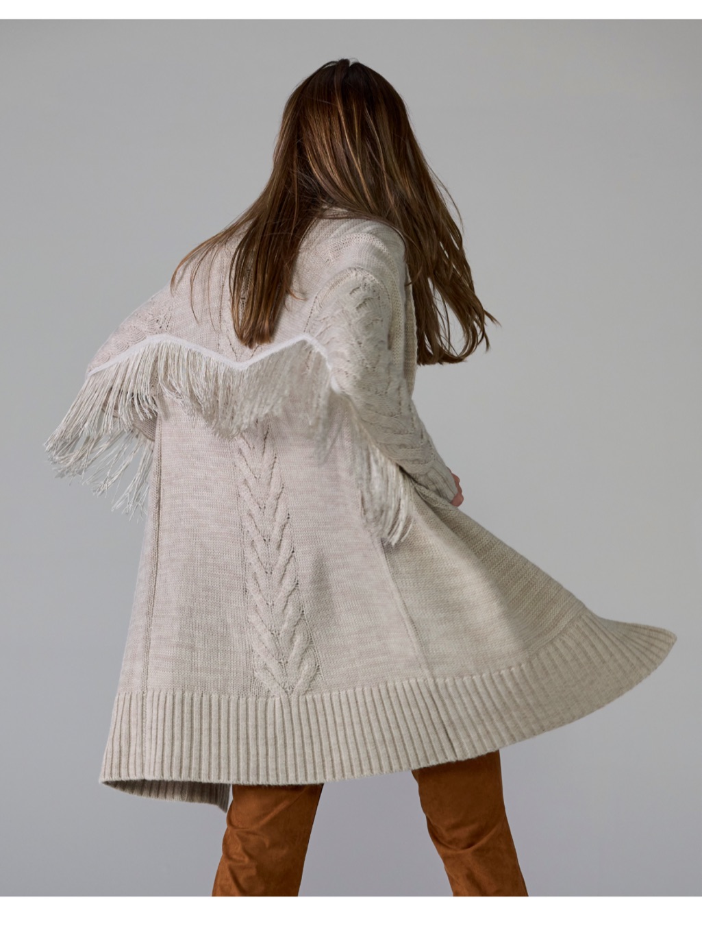 Boston Proper Cream Fringe Tie Waist Cardigan